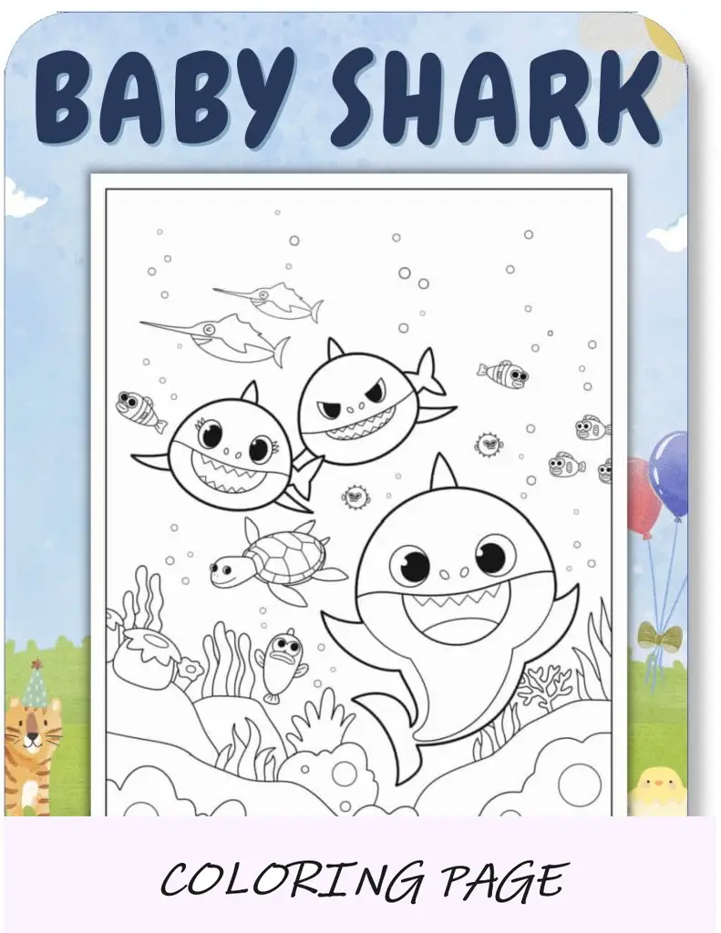 Desenhos para colorir bebê tubarão para crianças v2