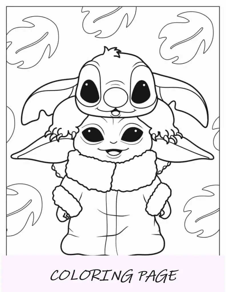 Bebê fofo Yoda e ponto para colorir