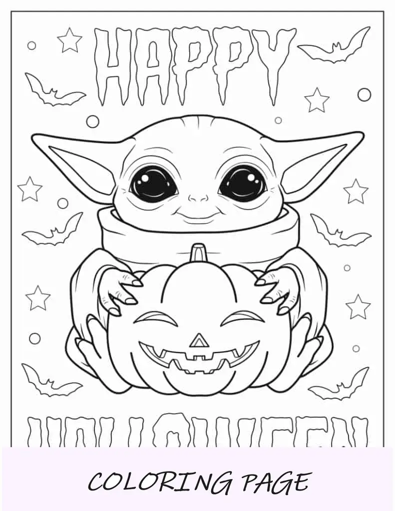 Feliz Halloween, bebê Yoda para colorir