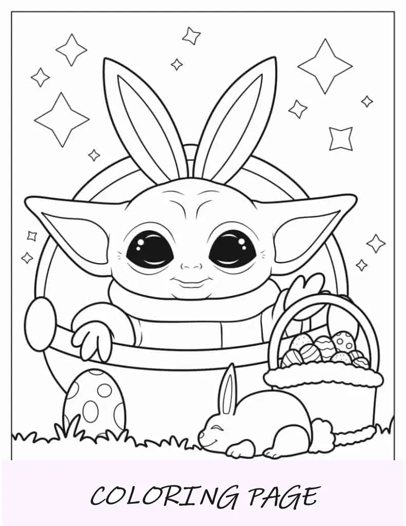 Bebê Yoda com tema de Páscoa para colorir