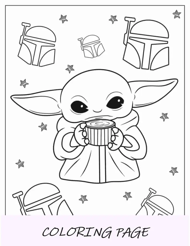 Bebê fofo Kawaii Yoda bebendo chá