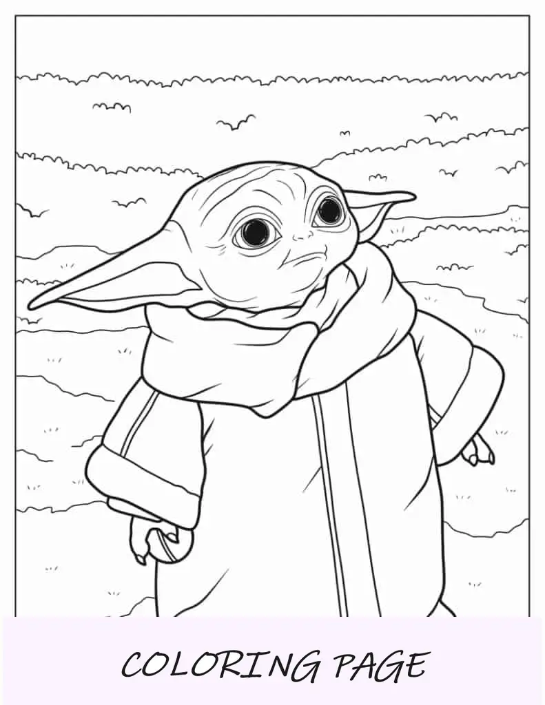 Bebê Yoda chateado para colorir