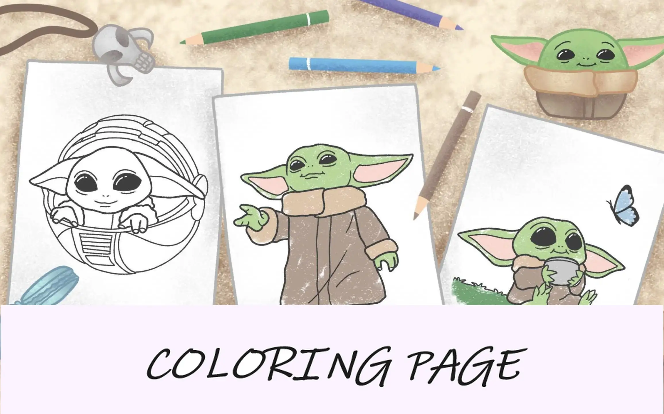 imagem em destaque das páginas para colorir do bebê Yoda