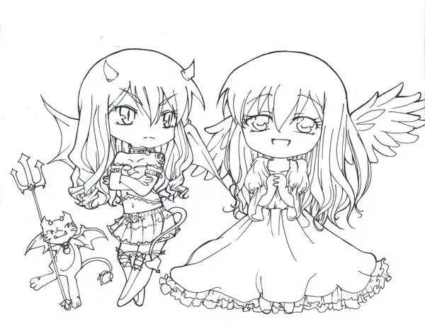 Chibi Angel And Devil Coloring Pages For Teens