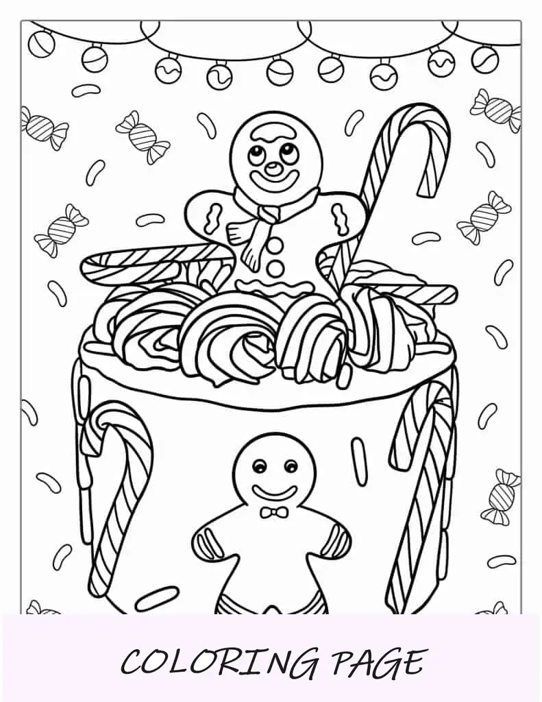 Hombre de jengibre sobre pastel para colorear