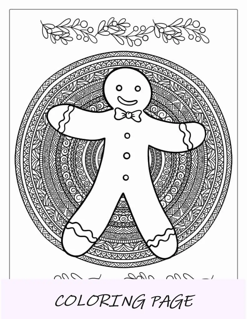 Página para colorear de un hombre de jengibre mandala