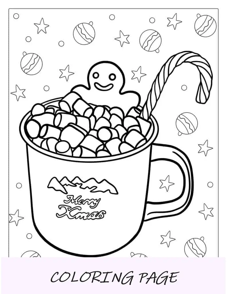 Hombre de jengibre sentado en una taza de coco para colorear