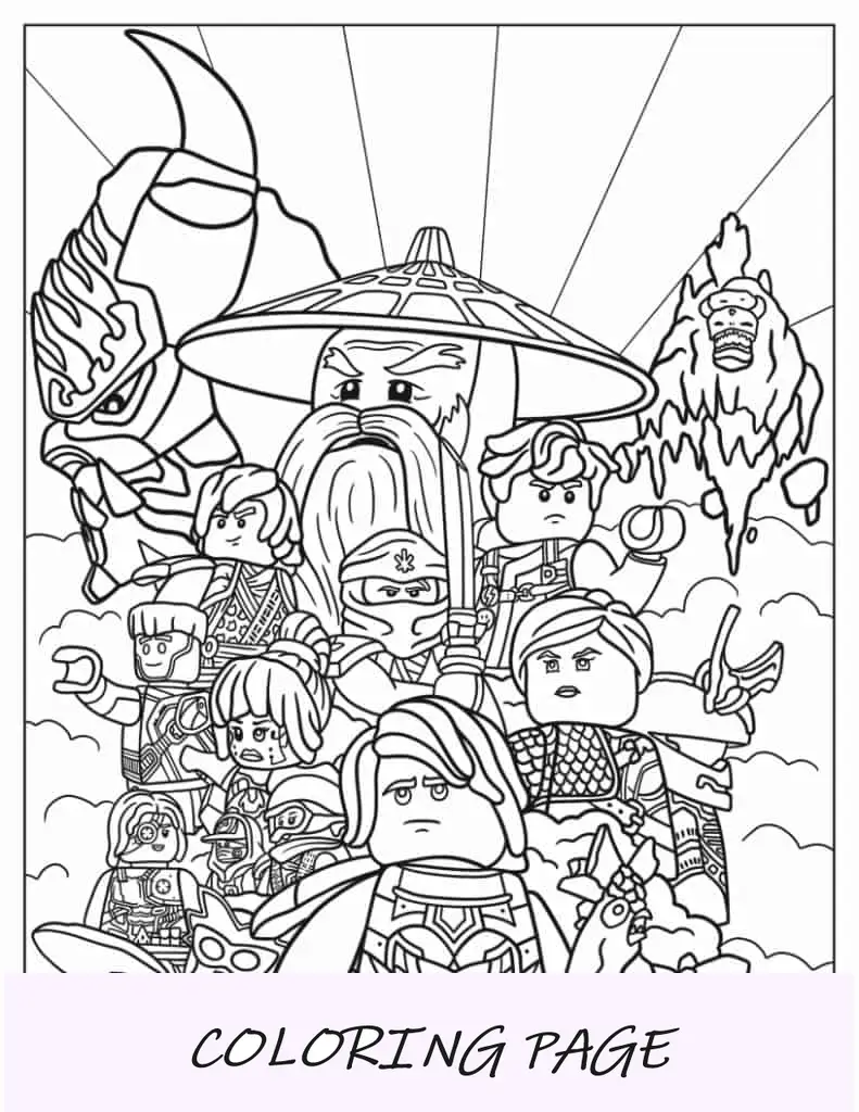 Folha detalhada para colorir de pôster de Ninjago