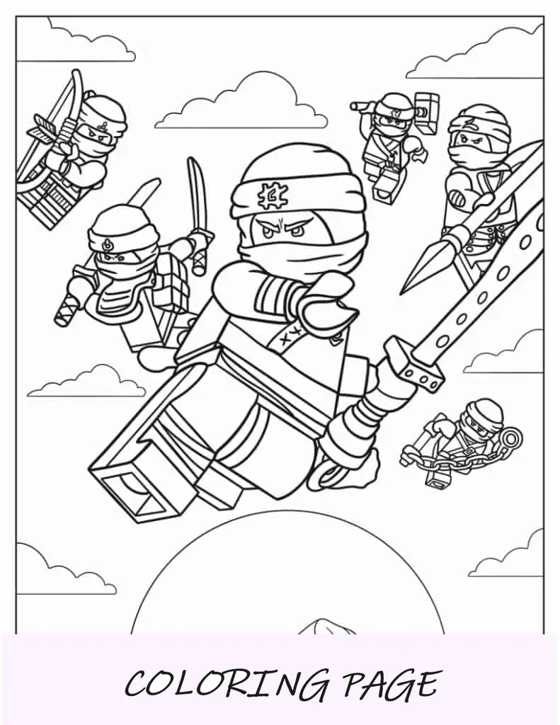 Página para colorir de Ninjago no modo de luta