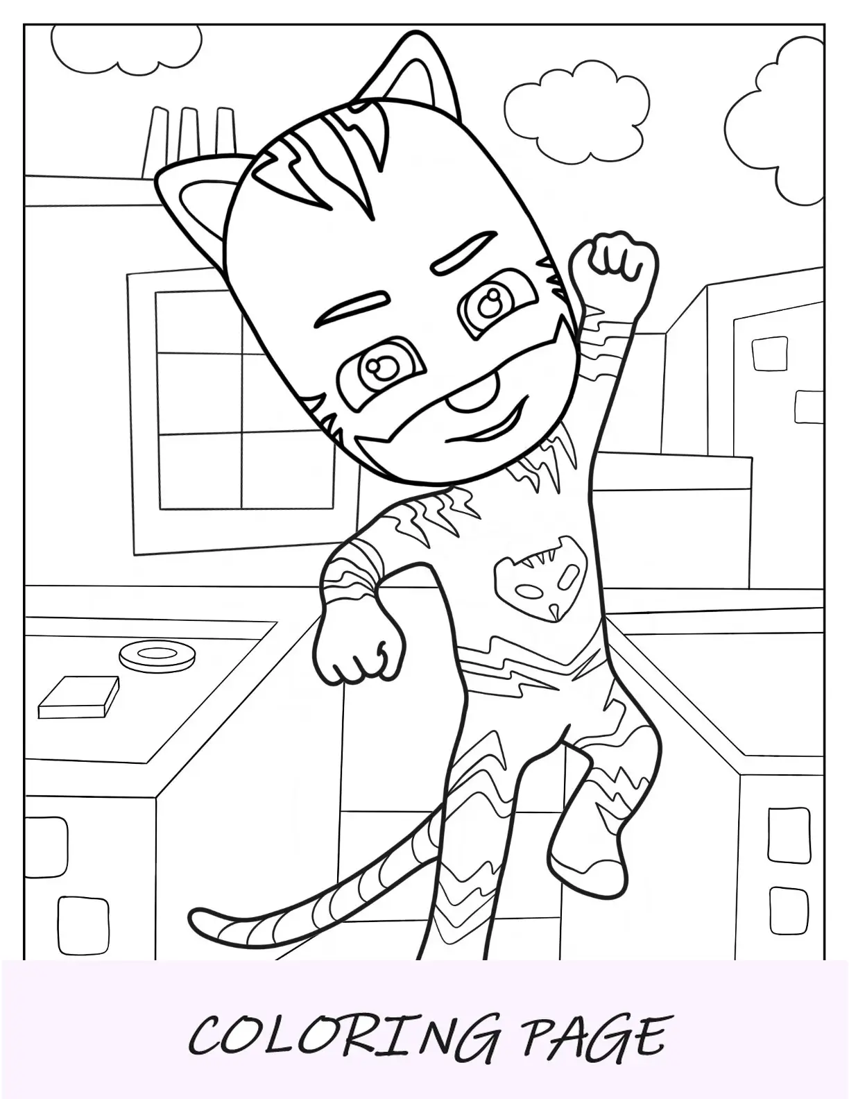PJ Masks Página para colorir de Catboy Fist Bump enquanto pula
