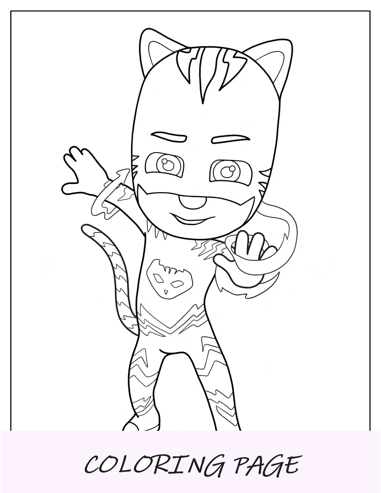 Página para colorir de PJ Masks de Catboy usando poderes de relâmpago