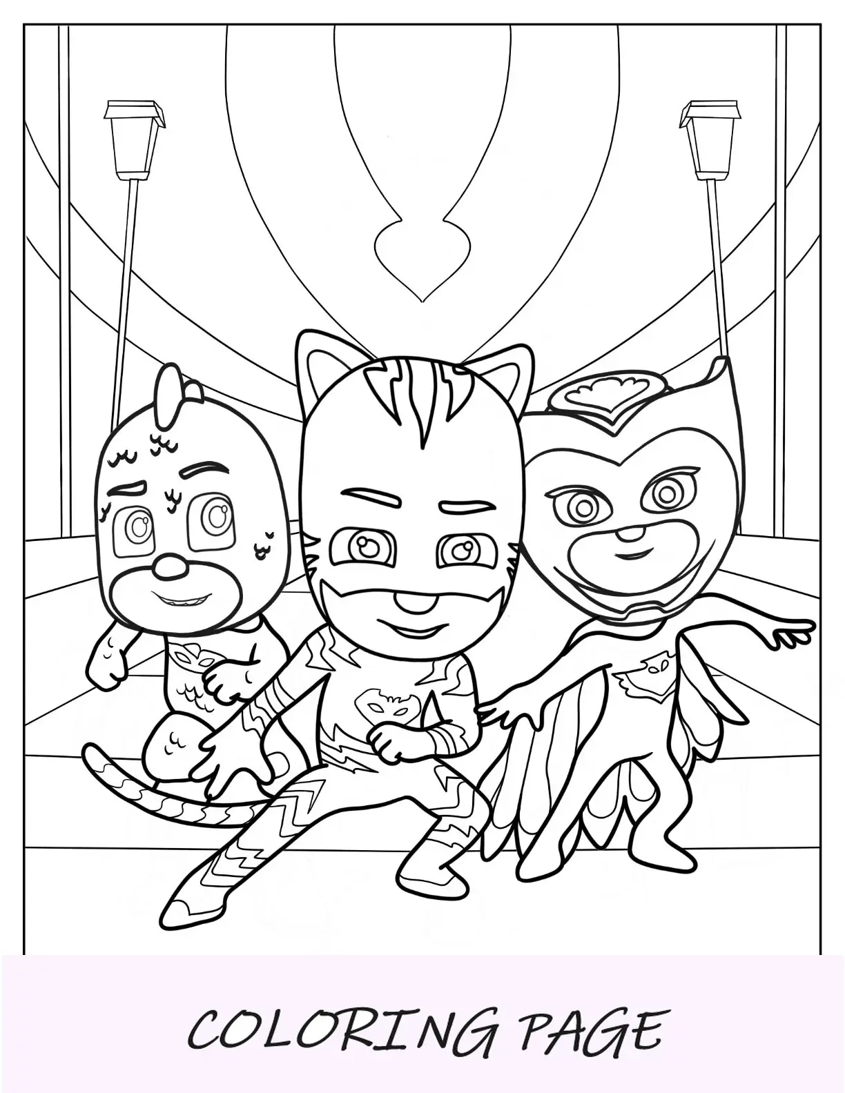 PJ Masks Página para colorir de Gekko, Corujinha e Catboy Pôster