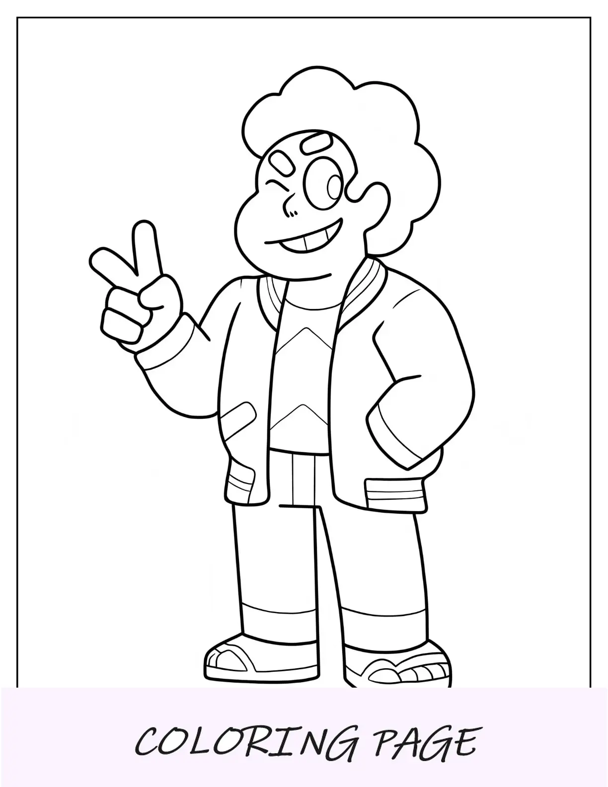 Pagina da colorare facile per adulti Steven Universe facendo il segno della pace per i bambini