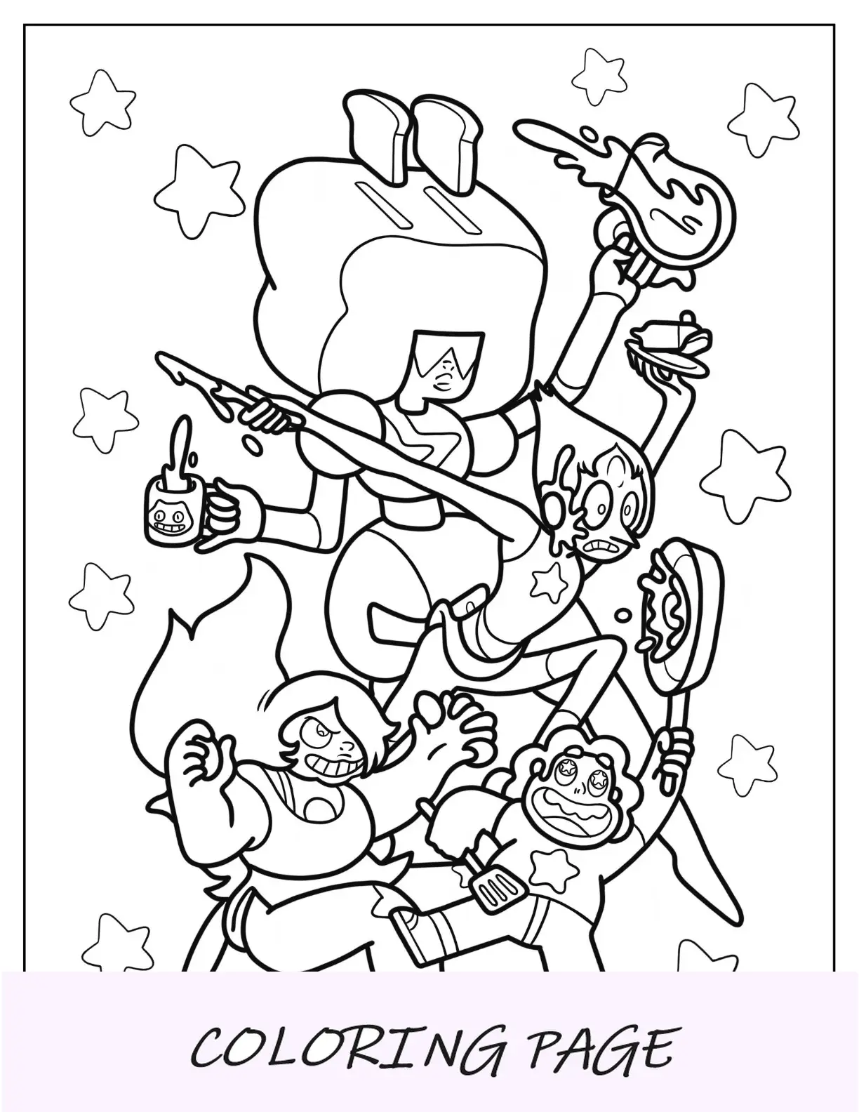 Pagina da colorare di Steven Universe di fare colazione con perla, granato e ametista