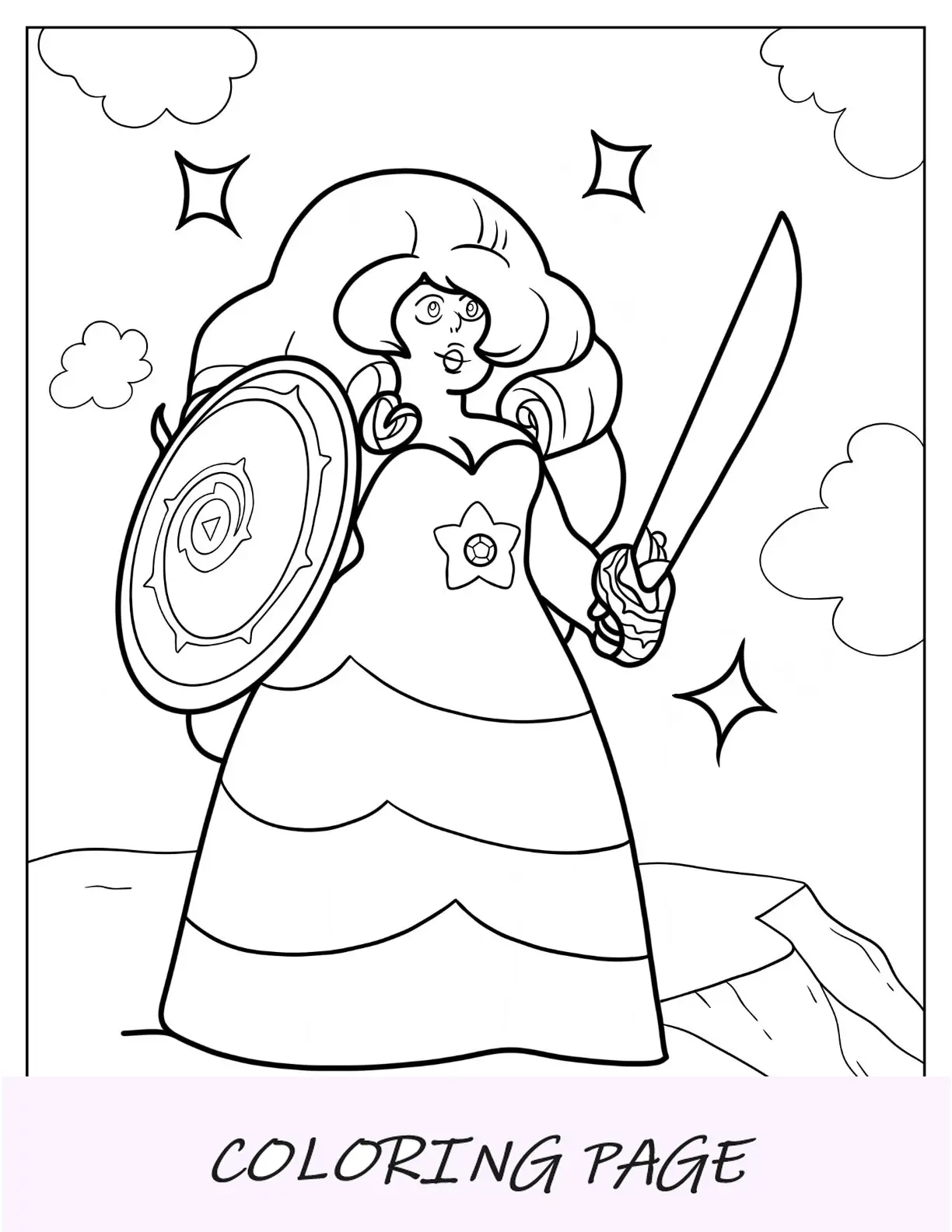 Steven Universe Pagina da colorare di un simpatico quarzo rosa che tiene spada e scudo per bambini