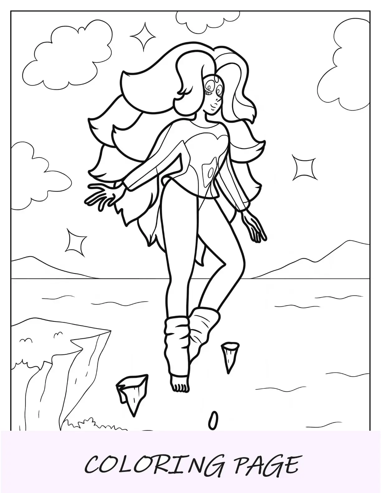 Steven Universe Pagina da colorare di quarzo arcobaleno che galleggia sulla scogliera