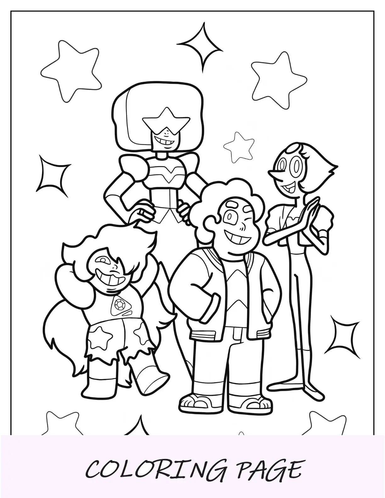 Pagina da colorare facile di Steven Universe di granato, ametista e perla per bambini