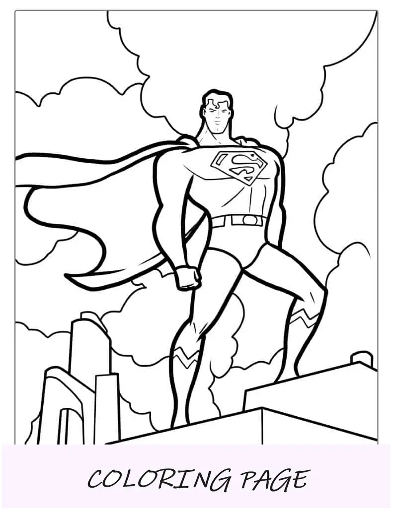 Superman parado en el borde de un edificio para colorear