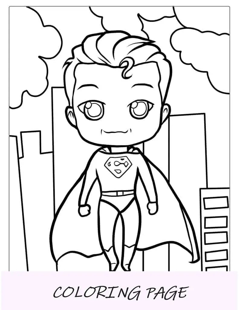 Página para colorear de dibujos animados lindo de Superman para niños