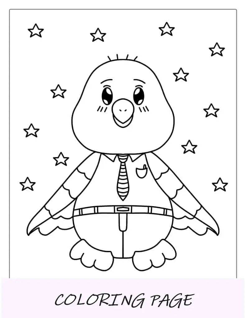 Águia careca kawaii fofa com estrelas para colorir