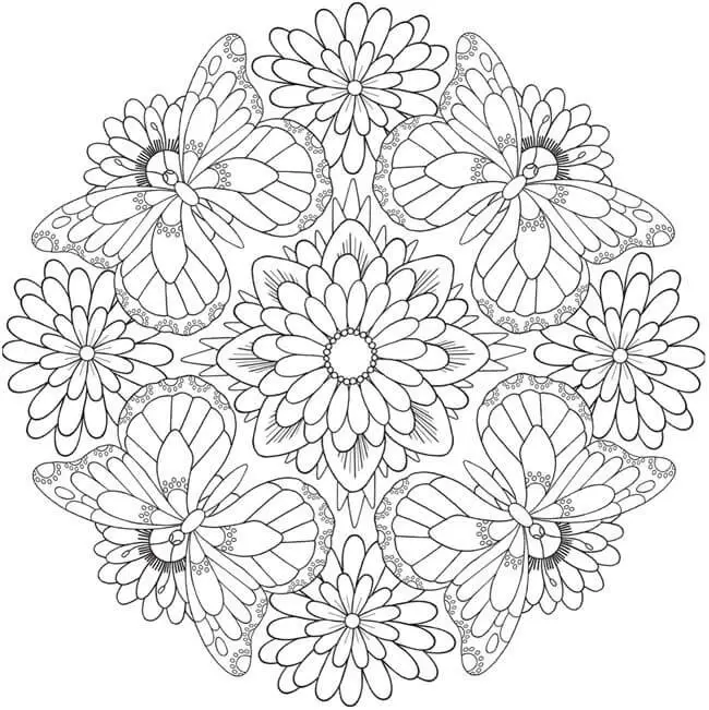 Flower Butterfly Pattern Mandala Coloring Pages