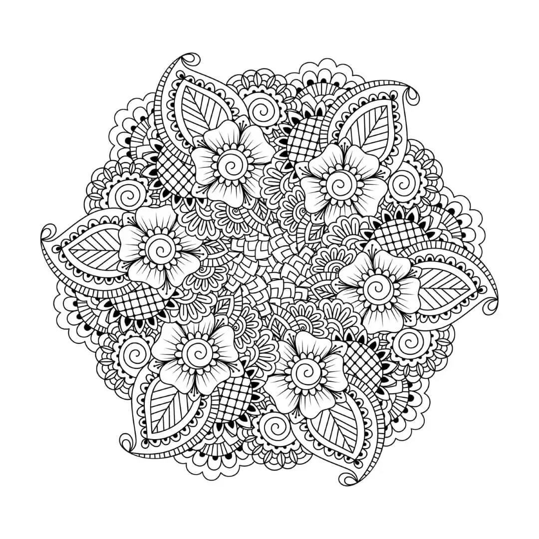Detailed Flower Mandala Coloring Pages For Adults