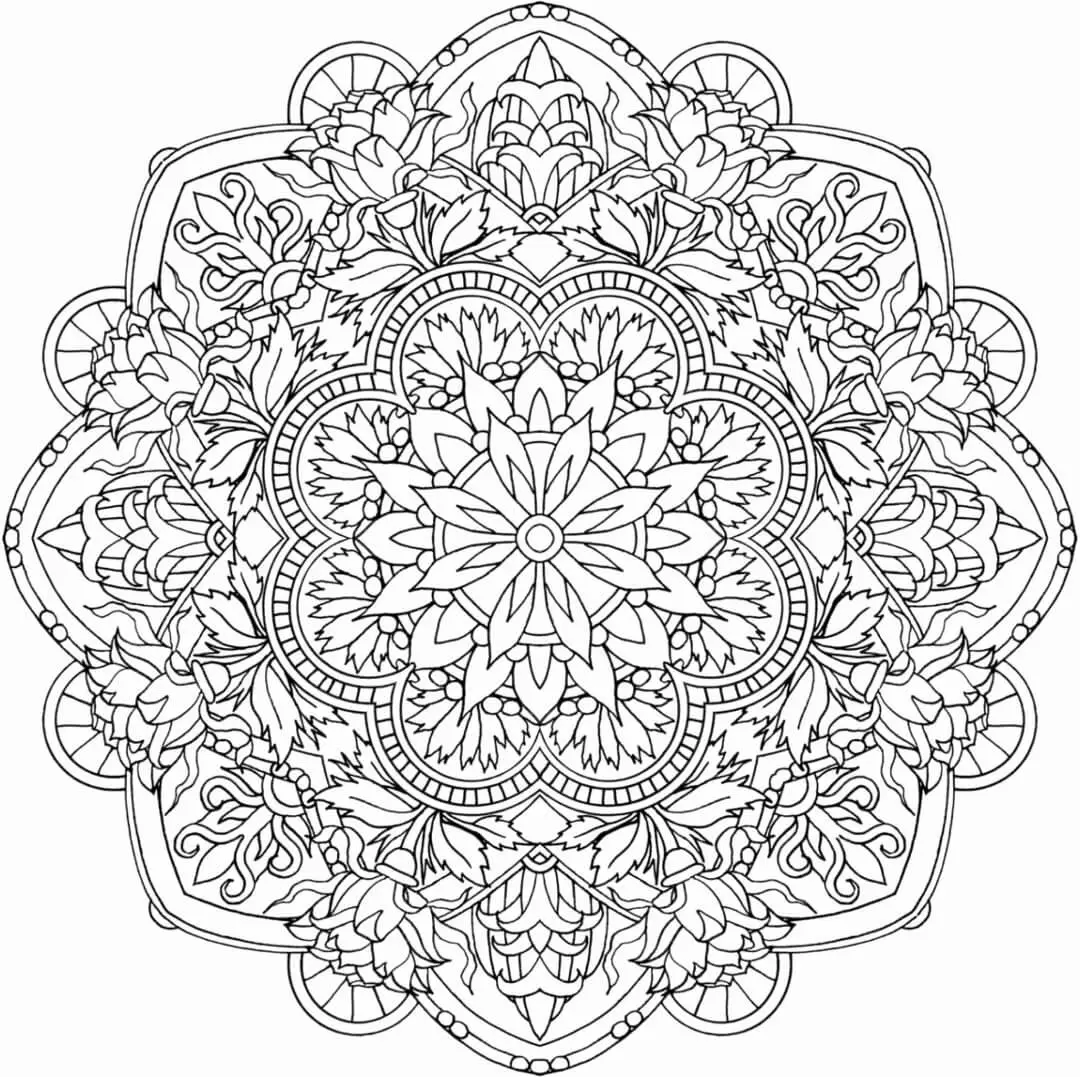 Detailed Flower Mandala Coloring For Adults