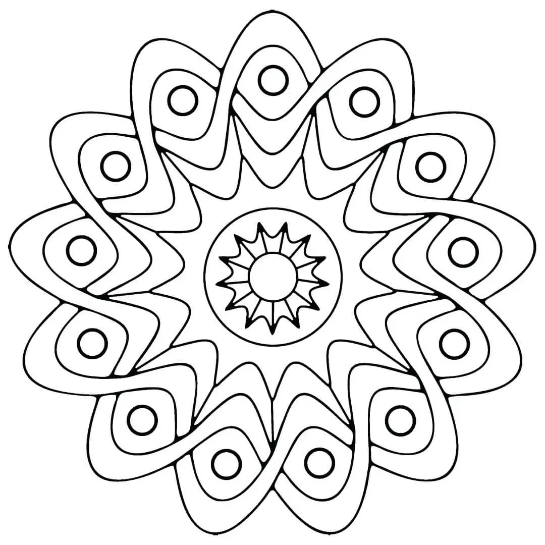 Simple Swirl Flower Shape Mandala Coloring Pages