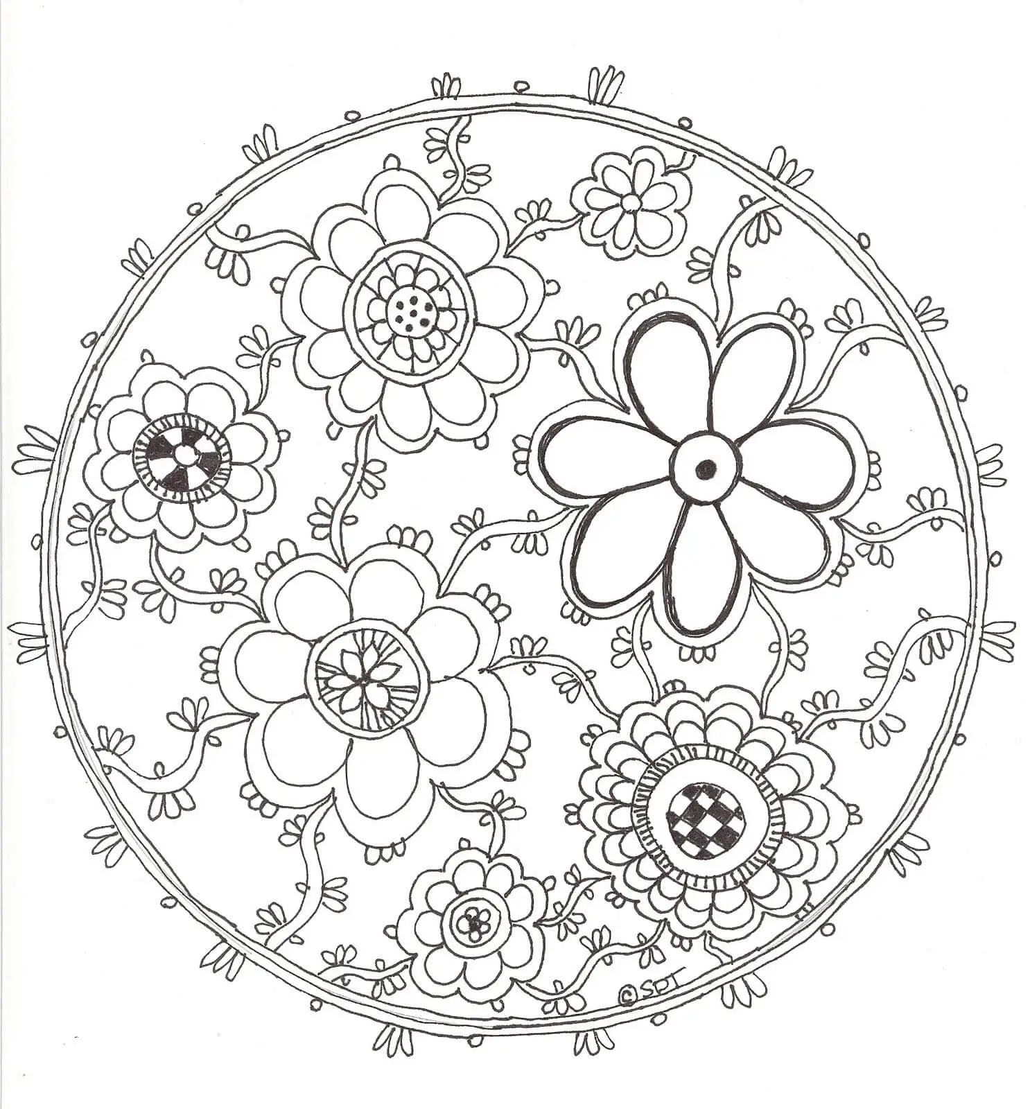 Pretty Flower Drawing Mandala Coloring Pages