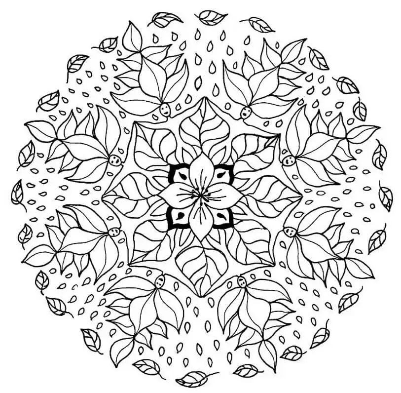 Leaf And Flower Mandala Coloring Page