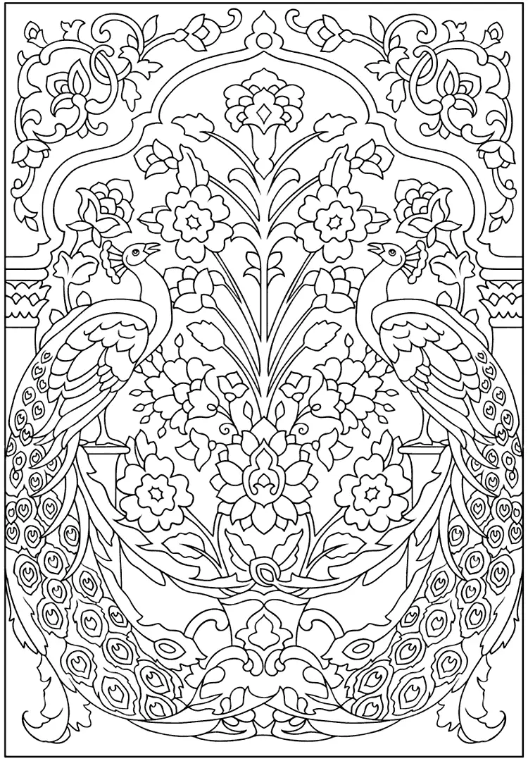 Peacock Design Coloring Page