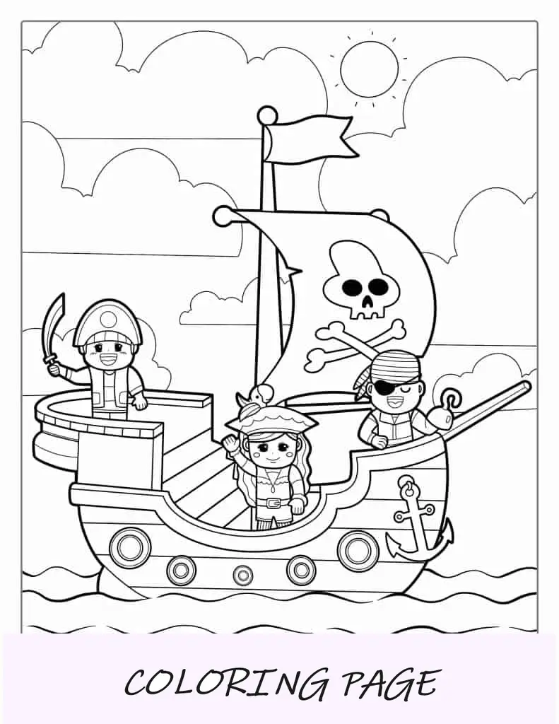 Página para colorir do navio pirata Lego para crianças