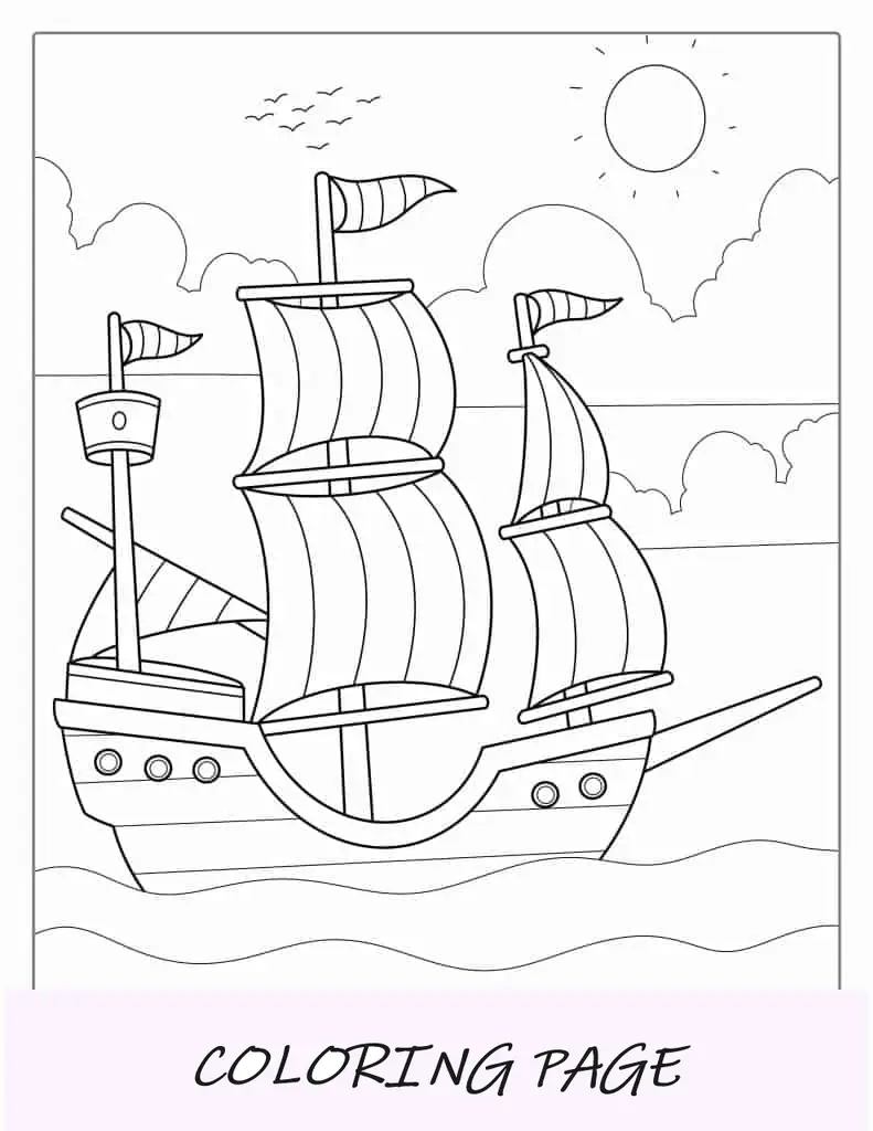 Navio pirata com várias máscaras para colorir