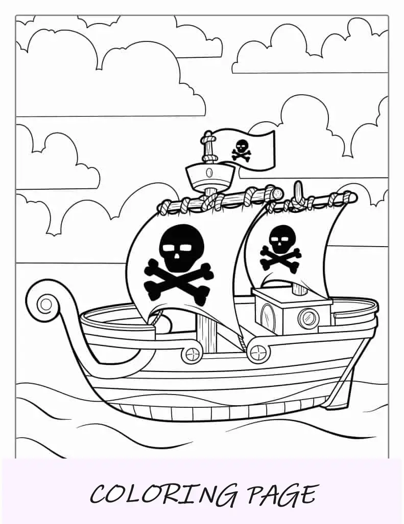 Página para colorir de caveira e ossos de pirata para crianças