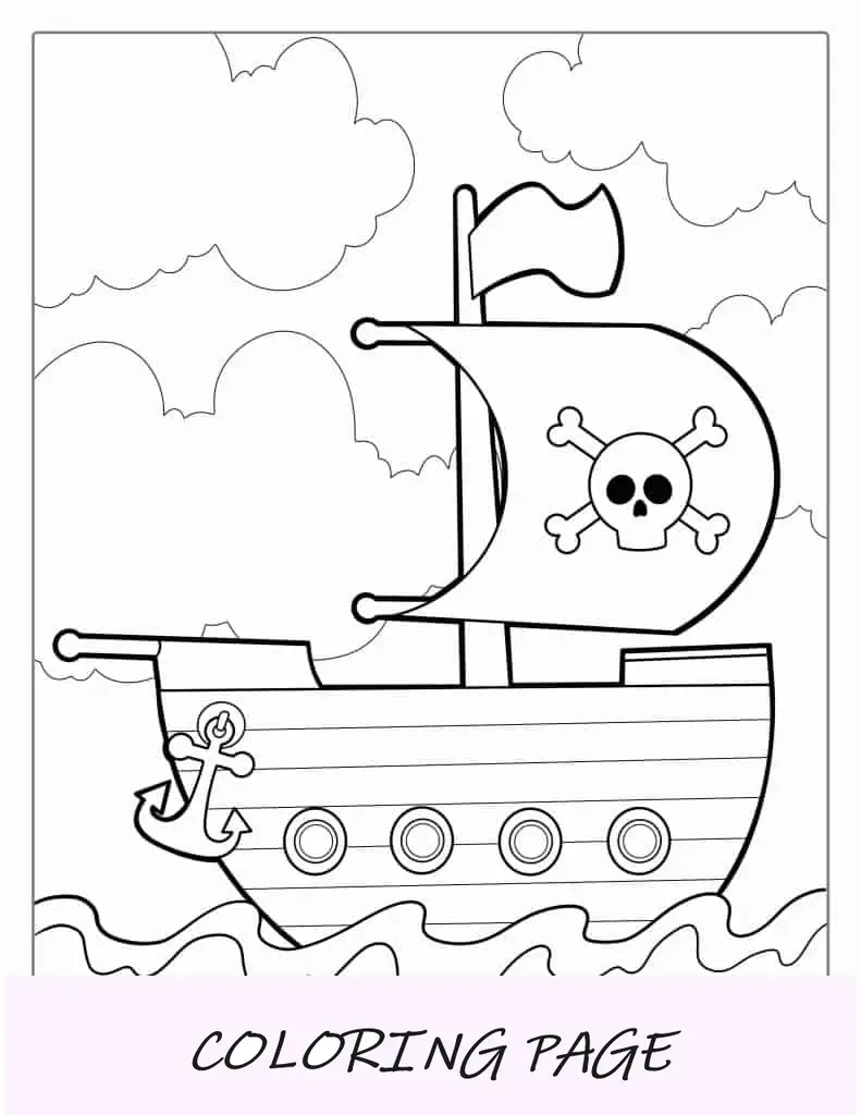 Navio pirata simples com ninho de corvos para colorir