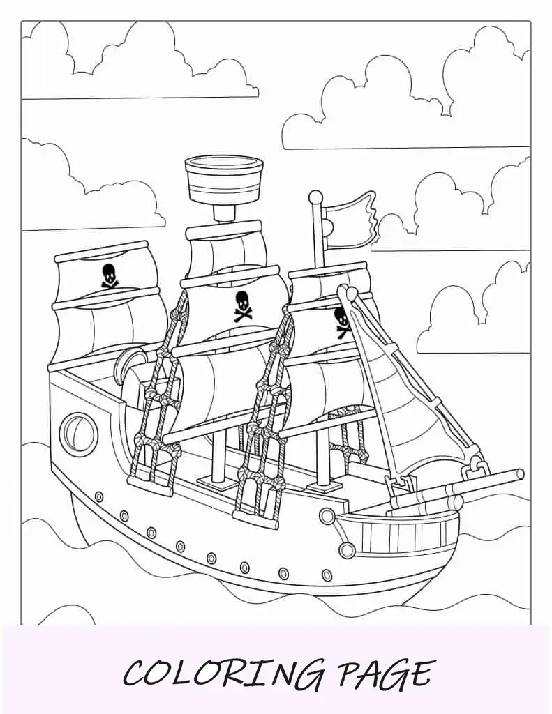 Navio pirata de madeira com Canon para colorir