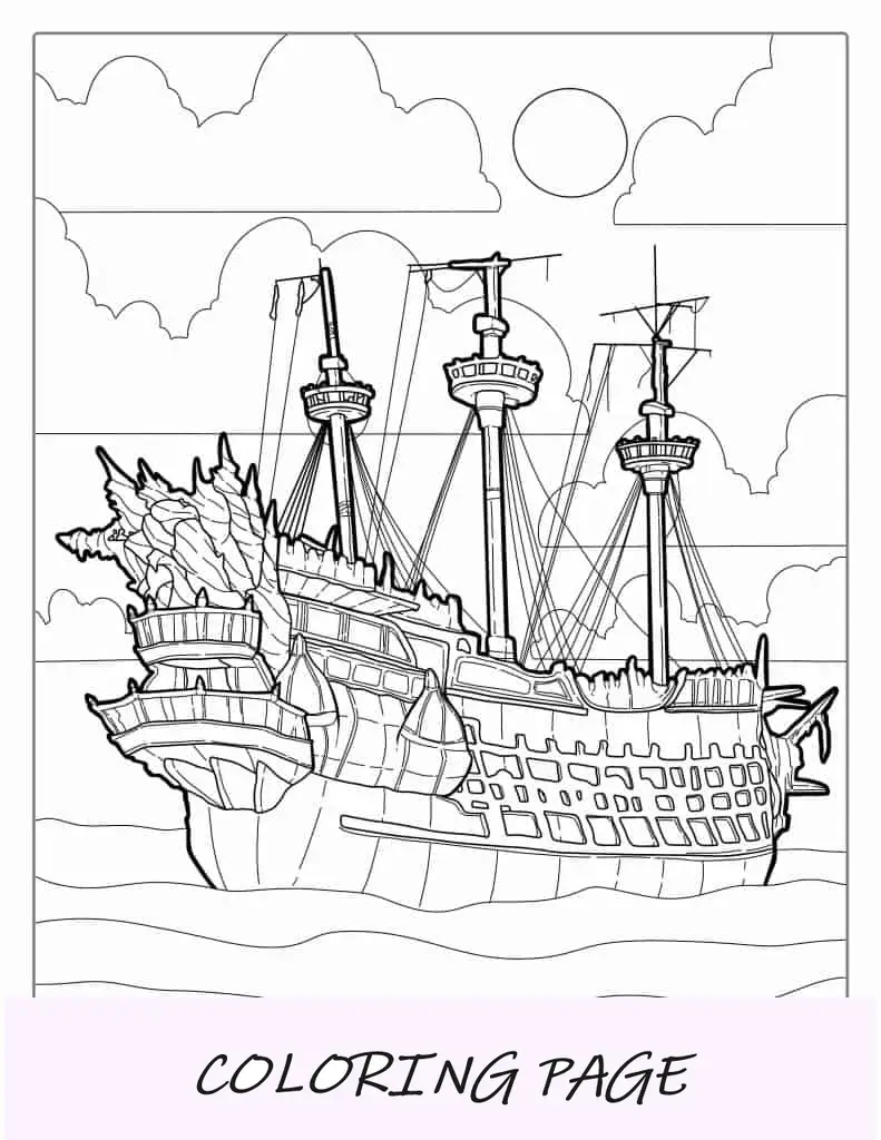 Página para colorir de um navio pirata para crianças
