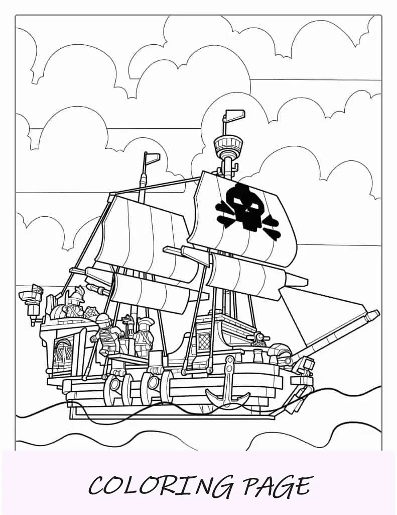 Navio pirata infantil detalhado para colorir