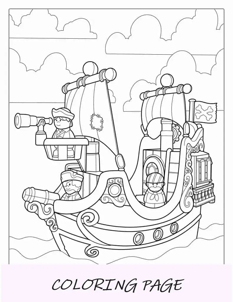 Navio pirata fácil de colorir com caveira e ossos