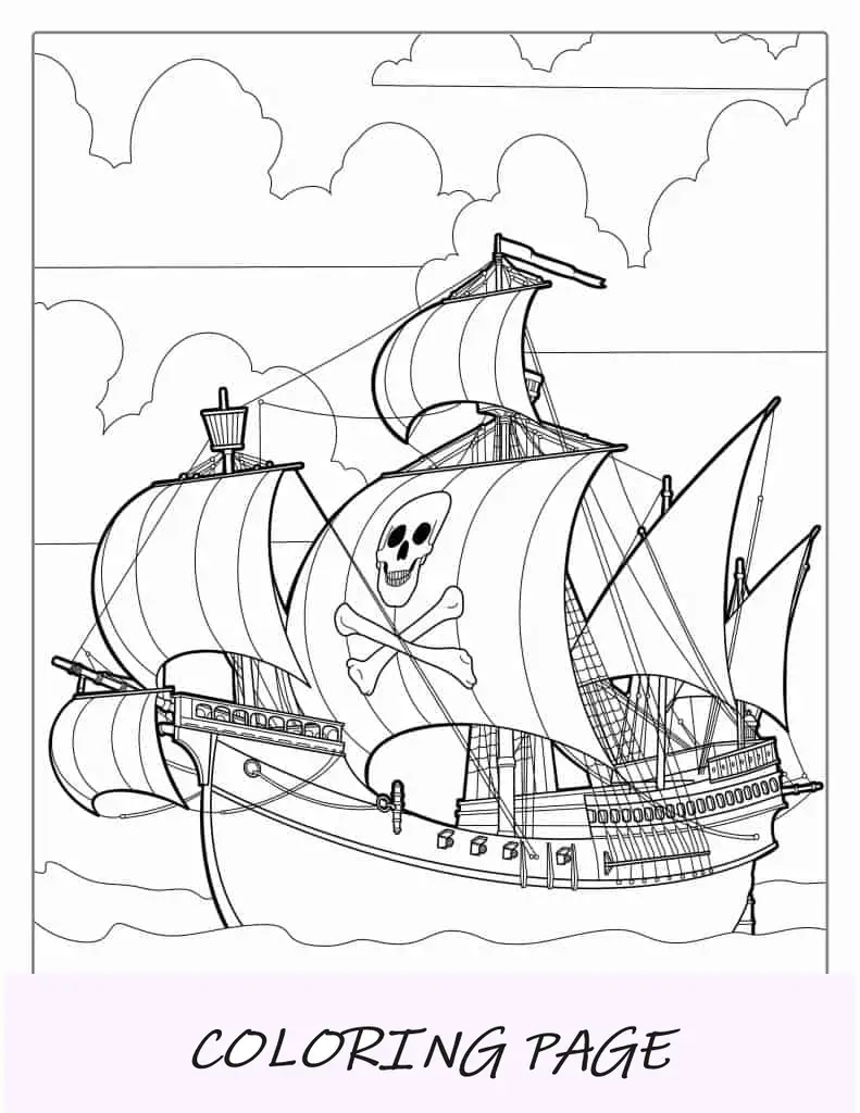 Página para colorir fácil de um navio pirata