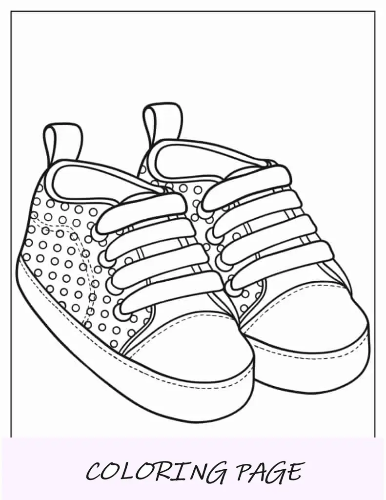 Página para colorir de sapatos infantis com bolinhas