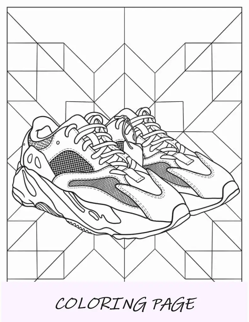 Página para colorir de tênis de corrida Yeezy x Adidas
