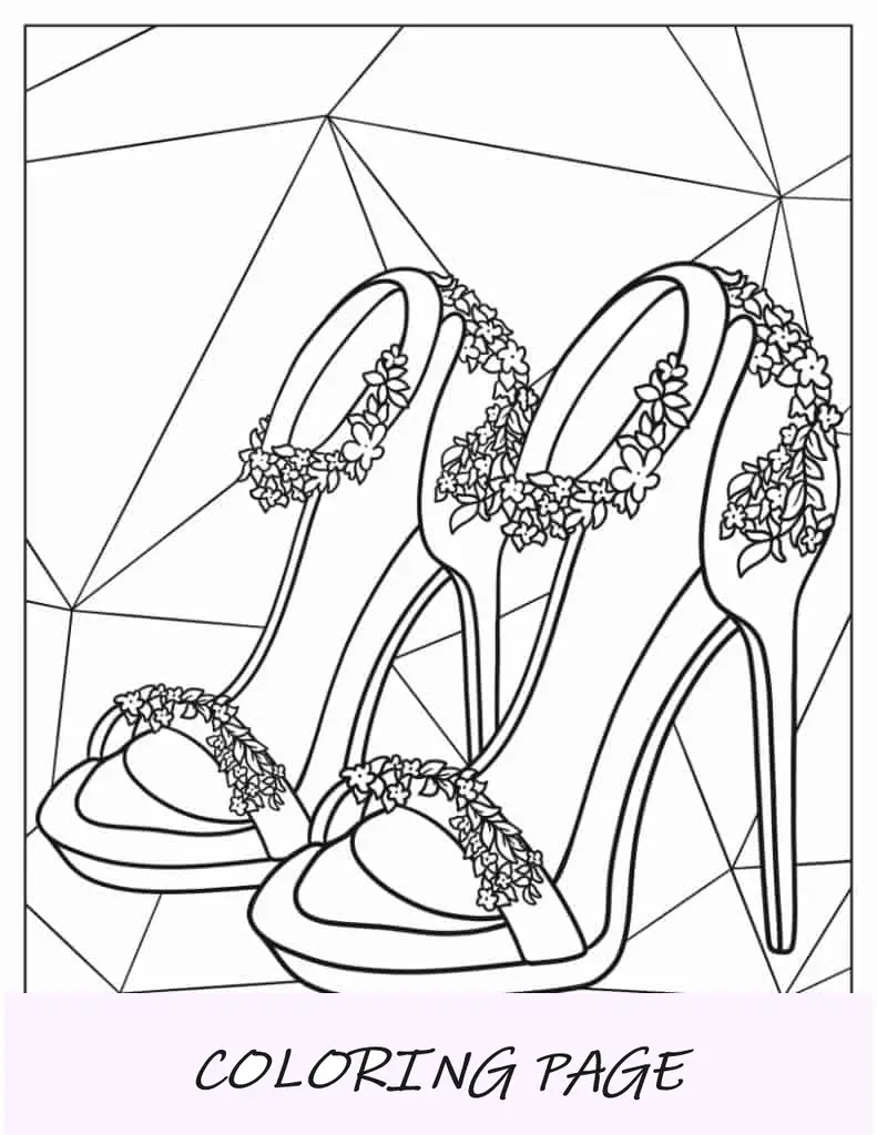 Folha para colorir de sapatos de noiva florais