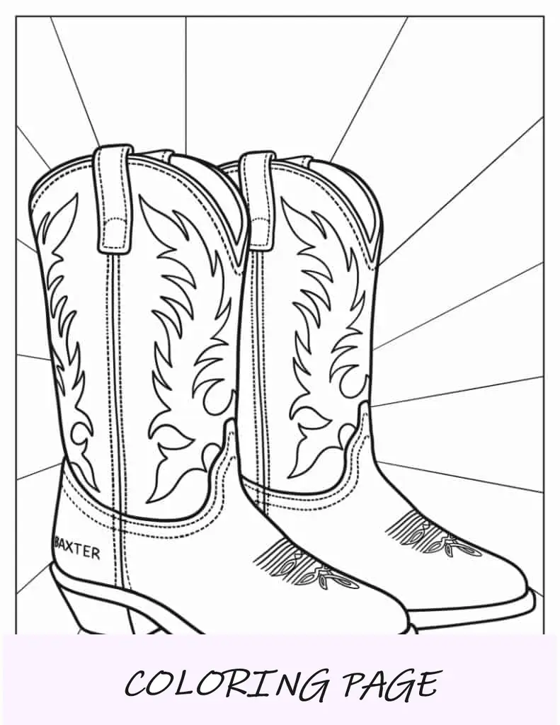 Página para colorir par realista de botas de cowboy