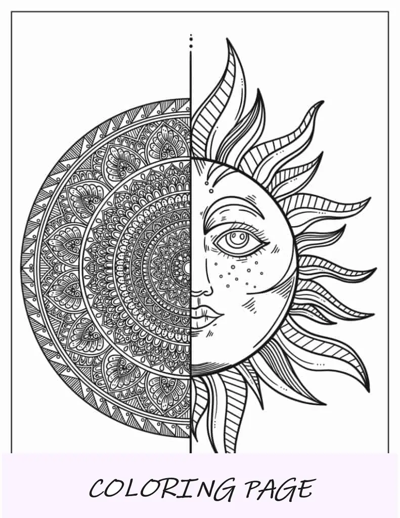Mandala de sol detallada para colorear y relajarse