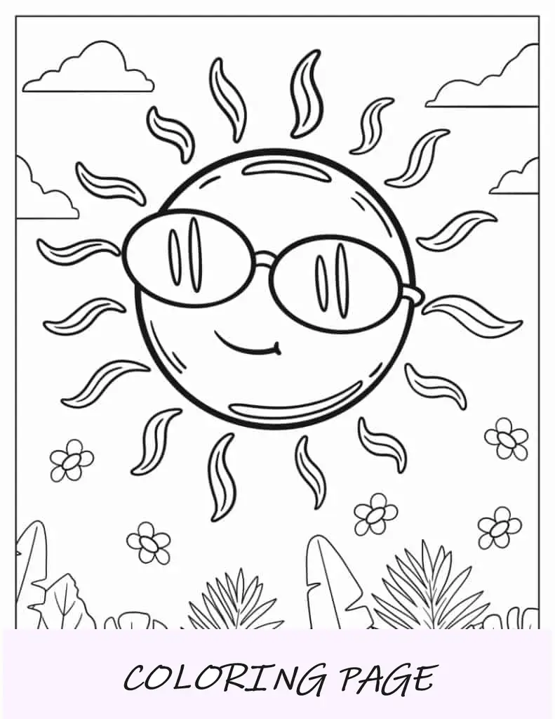 Sol divertido con gafas de sol sobre la jungla