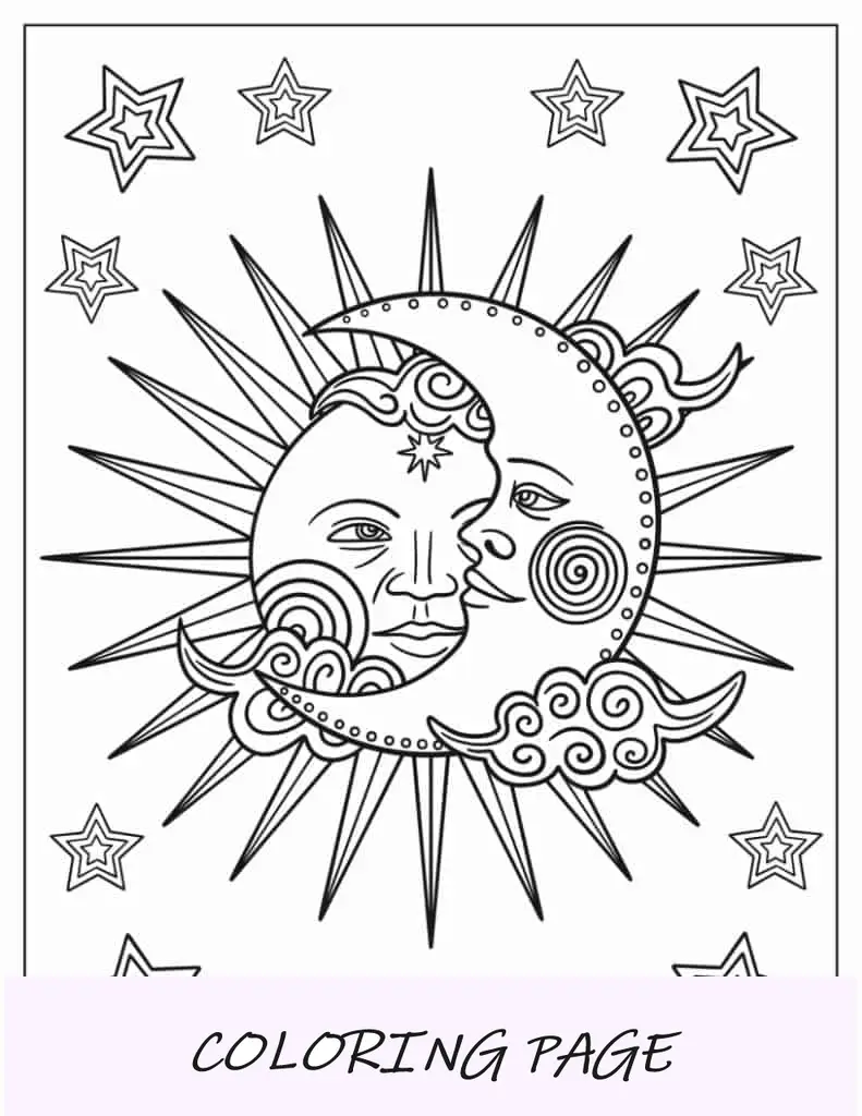 Página para colorear de luna y sol para adultos