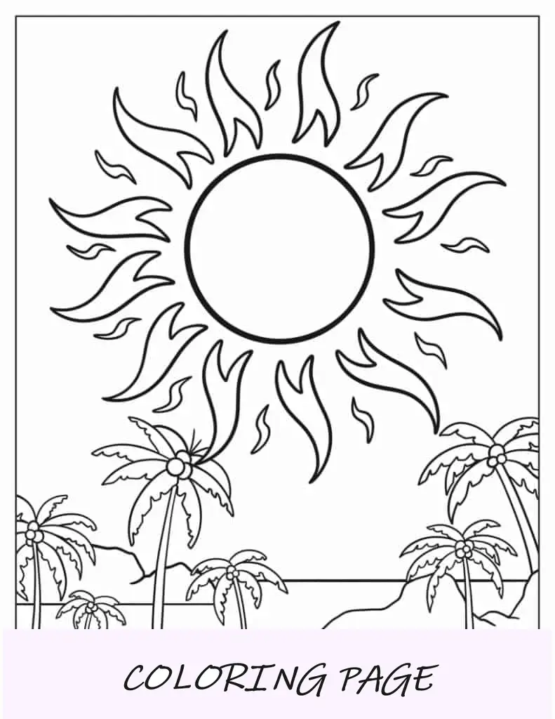 Sol brillando sobre el océano para colorear