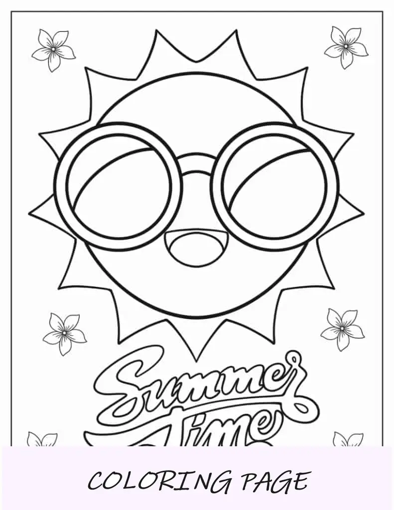 Sol con temática de verano para colorear
