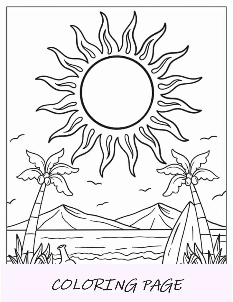 Sol con grandes rayos de sol para colorear